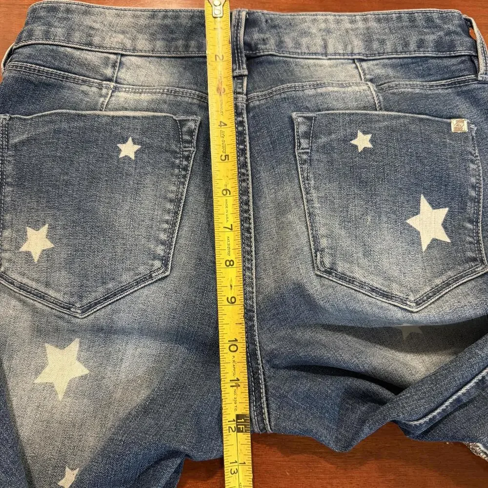 Bebe Heartbreaker Crop Stars Jeans Constellation Wash Embellished Rhinestone 28 - Picture 9 of 16
